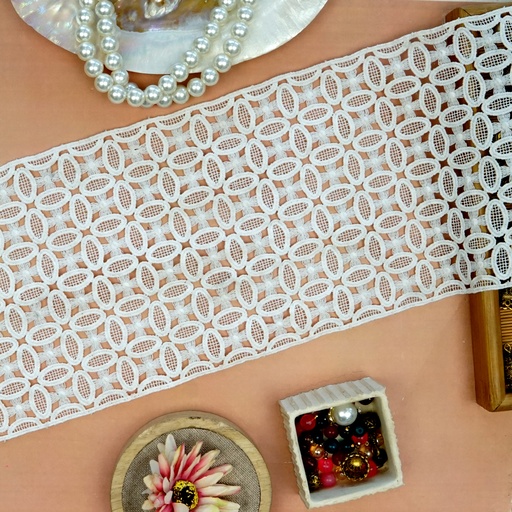 [D15965 WHITE] Double Side Border Shuttle Lace