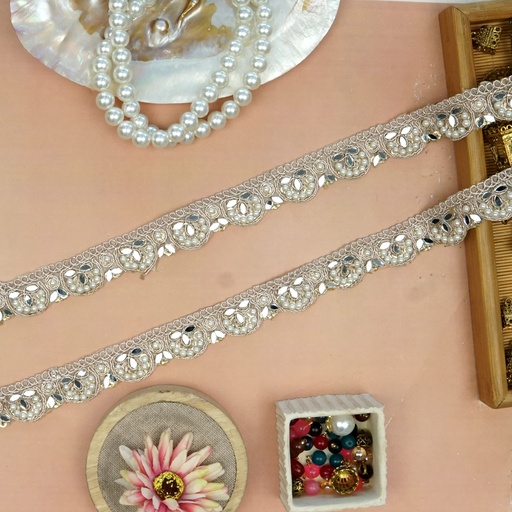 [FANL1254 GOLD] Pearl Stones & Mirror Fancy Lace