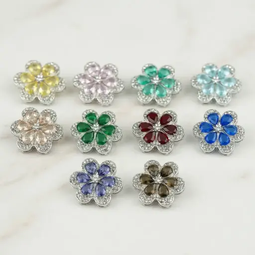 Silver Base Fancy Kundan Button