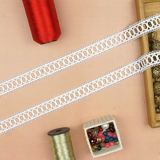[85637-2 WHITE] Double Side Border Shuttle Lace
