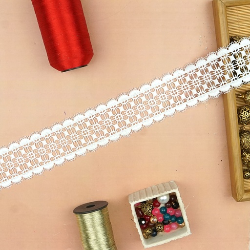 [82647-4 WHITE] Double Side Border Shuttle Lace