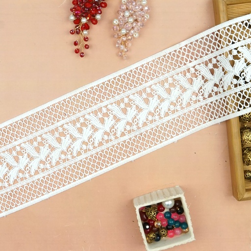 [86596-9 WHITE] Double Side Border Shuttle Lace