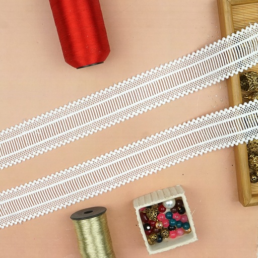 [81877-4 WHITE] Double Side Border Shuttle Lace