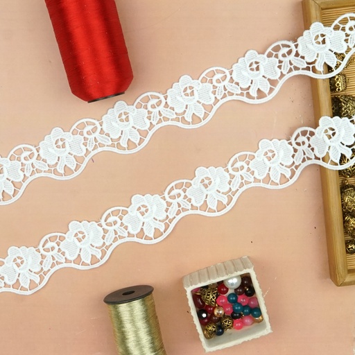[85625 WHITE] One Side Border Shuttle Lace
