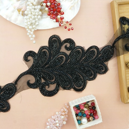Fancy Glass Beads Organza Patch Lace