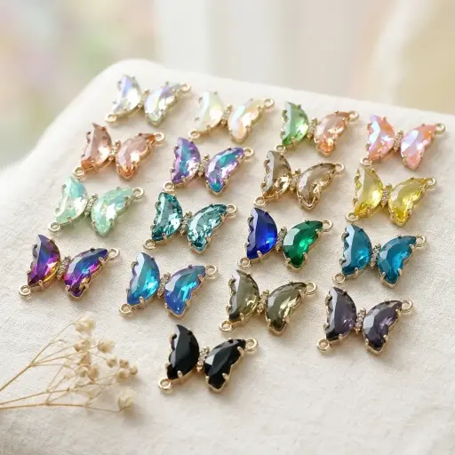 Elegant Glass Butterfly Button with Top and Bottom Loop