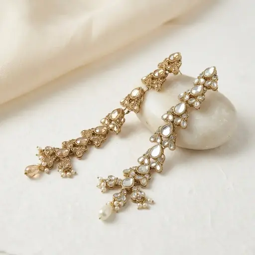 Gold Base Fancy Kundan Button Patti