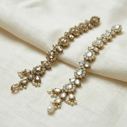 Gold Base Fancy Kundan Button Patti