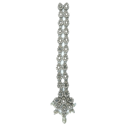 [BPT110S CRYSTAL WHT] Silver Base Fancy Kundan Button Patti