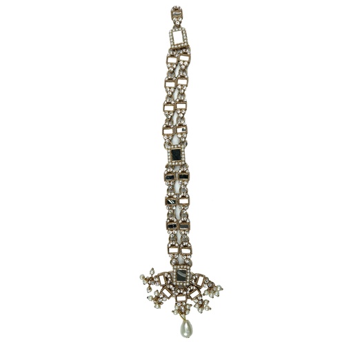 [BPT112G CRYSTAL WHT] Gold Base Crystals & Mirror Button Patti