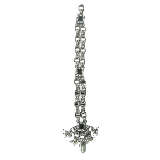 [BPT112S CRYSTAL WHT] Silver Base Crystals & Mirror Button Patti