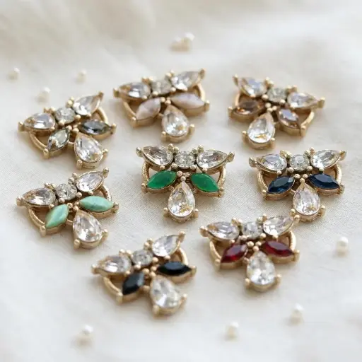 Gold Base Butterfly Design Fancy Kundan Button