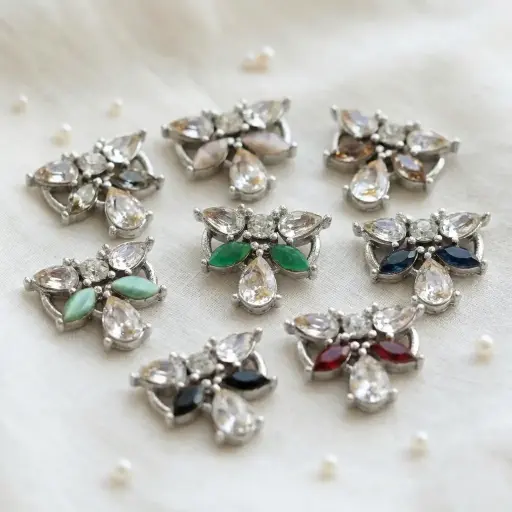 Silver Base Butterfly Design Fancy Kundan Button