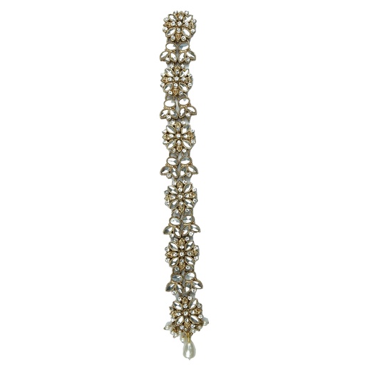 [BPT111G CRYSTAL WHT] Gold Base Fancy Kundan Button Patti