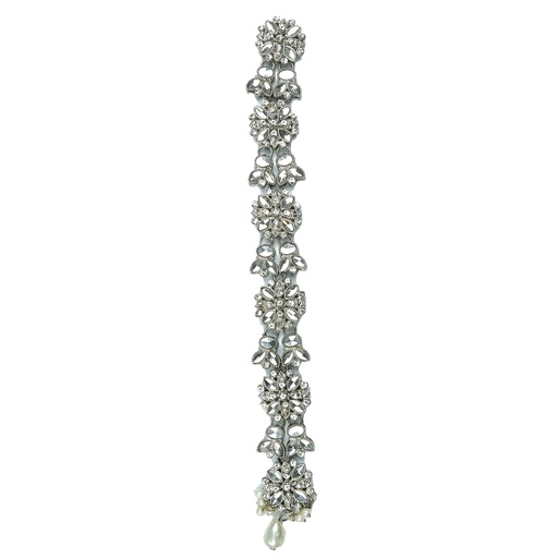 [BPT111S CRYSTAL WHT] Silver Base Fancy Kundan Button Patti