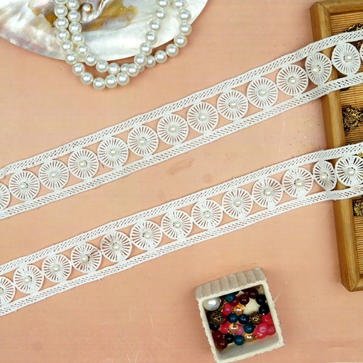[D8878 PEARL WHT] Shuttle Joined Lace With Pearl