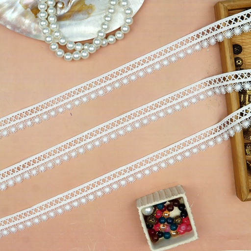 [82988-2 WHITE] One Side Border Shuttle Lace