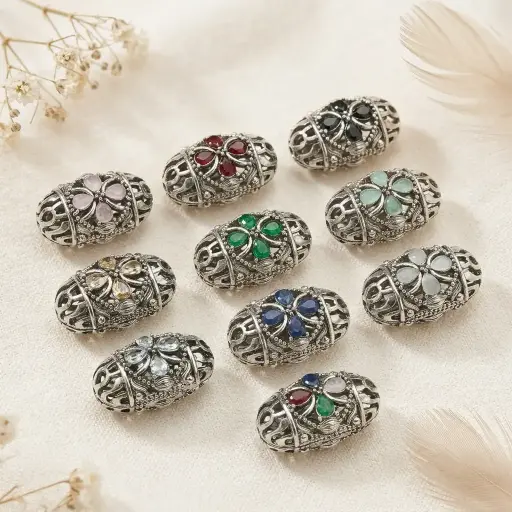 Ancient Silver Base Fancy Kundan Ball
