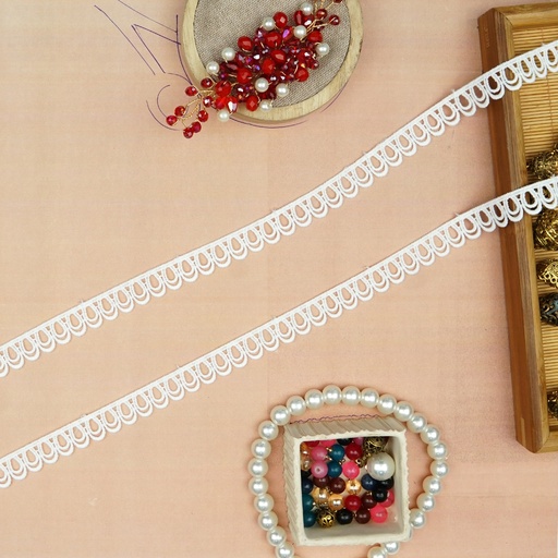 [85258-1 WHITE] One Side Border Shuttle Lace