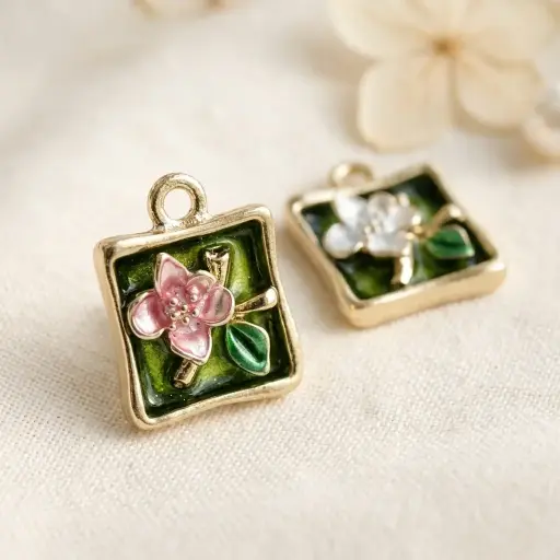 Gold Plated Square Floral Bloom Pendant
