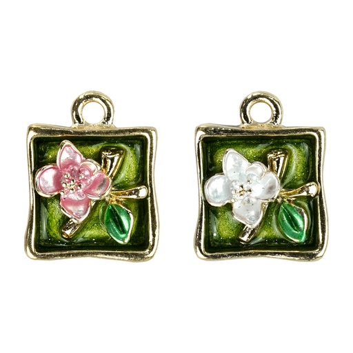 Gold Plated Square Floral Bloom Pendant