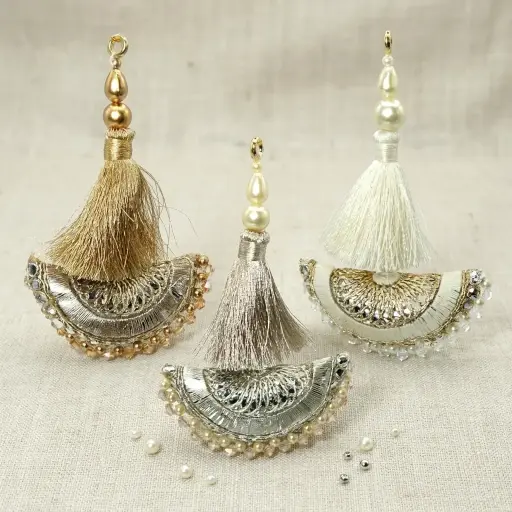 Fancy Metallic Yarn Gota Crystal Tassel