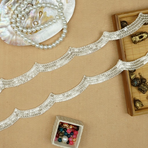 [FANL1352 OFF WHITE] Fancy Sequence Embroidery Net Lace
