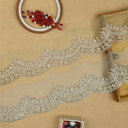 Fancy Metallic Yarn Crystal Pearl Lace