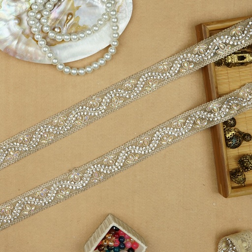 [FANL1370 GOLD] Fancy Metallic Yarn Crystal Lace