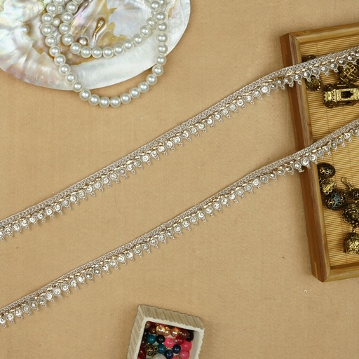 [FANL1373 GOLD] Fancy Metallic Yarn Crystal Lace
