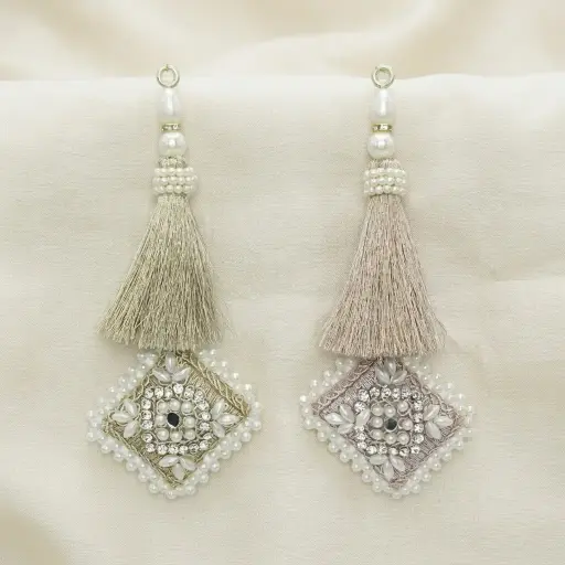 Fancy Metallic Yarn Pearl & Crystal Tassel