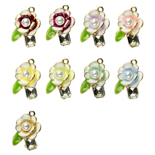 Enamel Coated Flower & Crystal Button