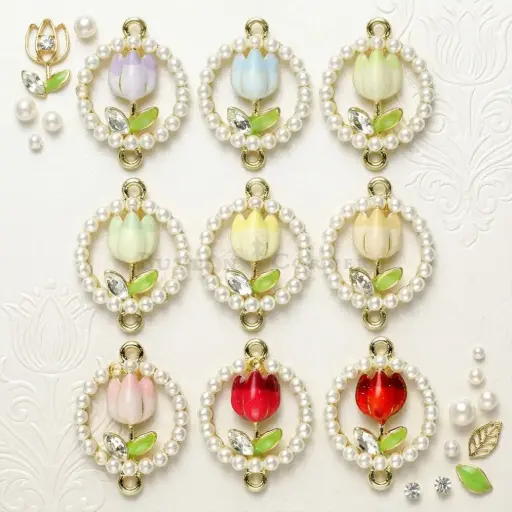 Double Hook Circle Pearl Tulip Flower Fancy Button