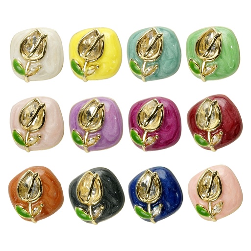 Glossy Finish Crystal Flower Button