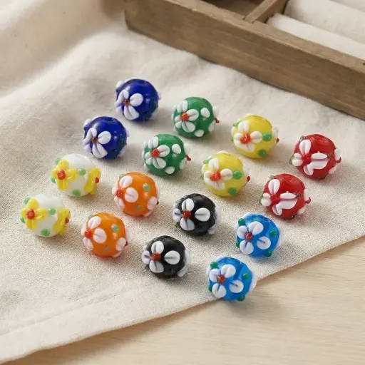 Elegant Handmade Lampwork Glass Floral Spacer Beads
