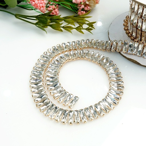 [LS-5x15G CRYSTAL WHT] Gold Base Tube Square Fancy Chain