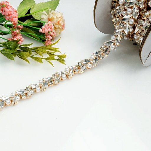 [LS-426G/LA-634 CRYSTAL WHT] Gold Base Pearl Rhinestone Fancy Chain