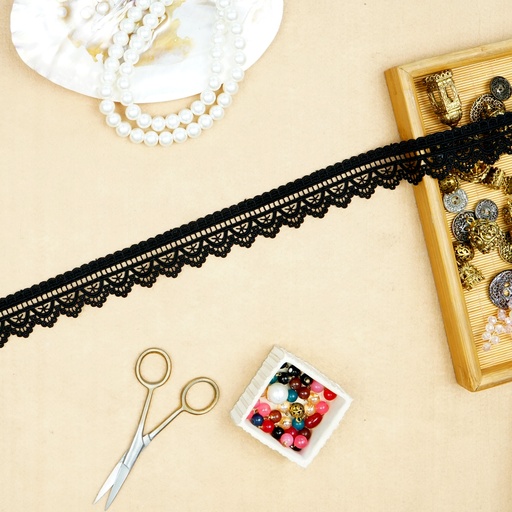 [10198 BLACK] One Side Border Shuttle Lace