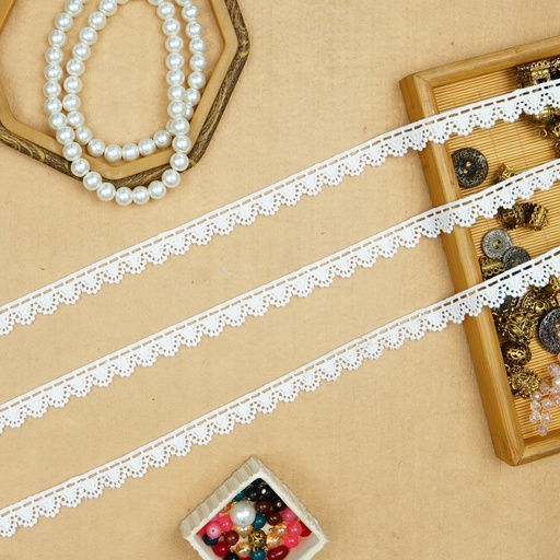 [A6749 WHITE] One Side Border Shuttle Lace