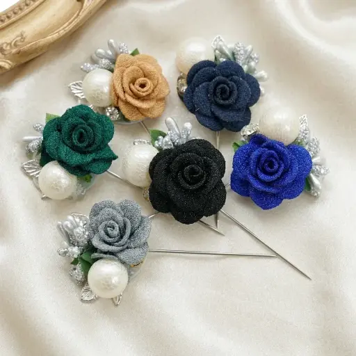 Flower With Pearl & Crystal Lapel Pin