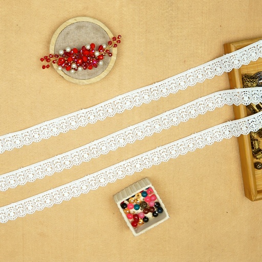 [86496-2 WHITE] One Side Border Shuttle Lace
