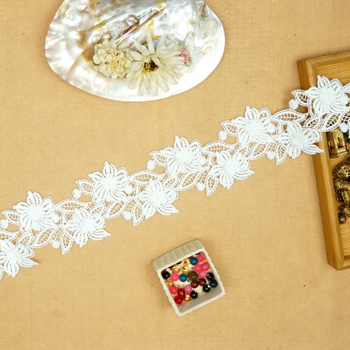 [86607T6 WHITE] Applique Design Shuttle Lace