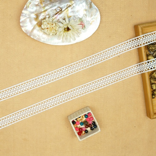 [85165-2 WHITE] Double Side Border Shuttle Lace