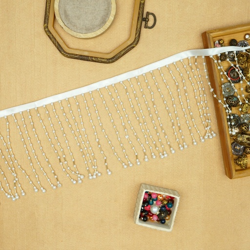 [CDJL104 WHITE GOLD] Fancy Glass Beads, Pearl, Hanging Lace