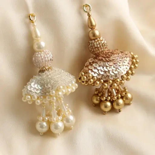 Fancy Sequence Cap Design Crystal & Pearl Tassel
