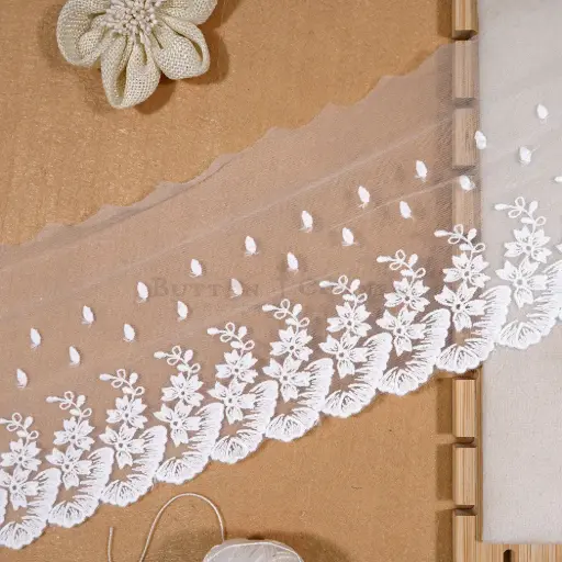 [123076 WHITE] One Side Border Net Lace