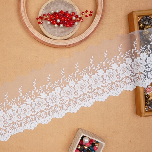 [1049899 WHITE] One Side Border Net Lace