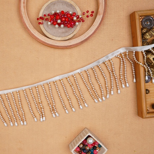 [PRL85 GOLD WHITE] Fancy Sequence Pearl Hanging Lace