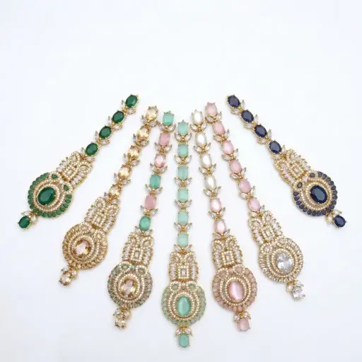 Gold Base Fancy Kundan Button Patti
