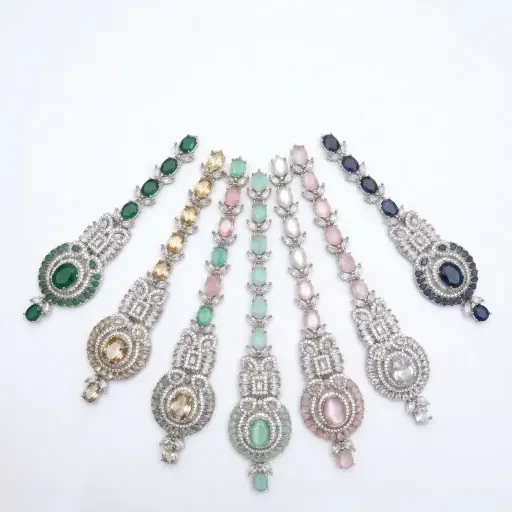 Silver Base Fancy Kundan Button Patti
